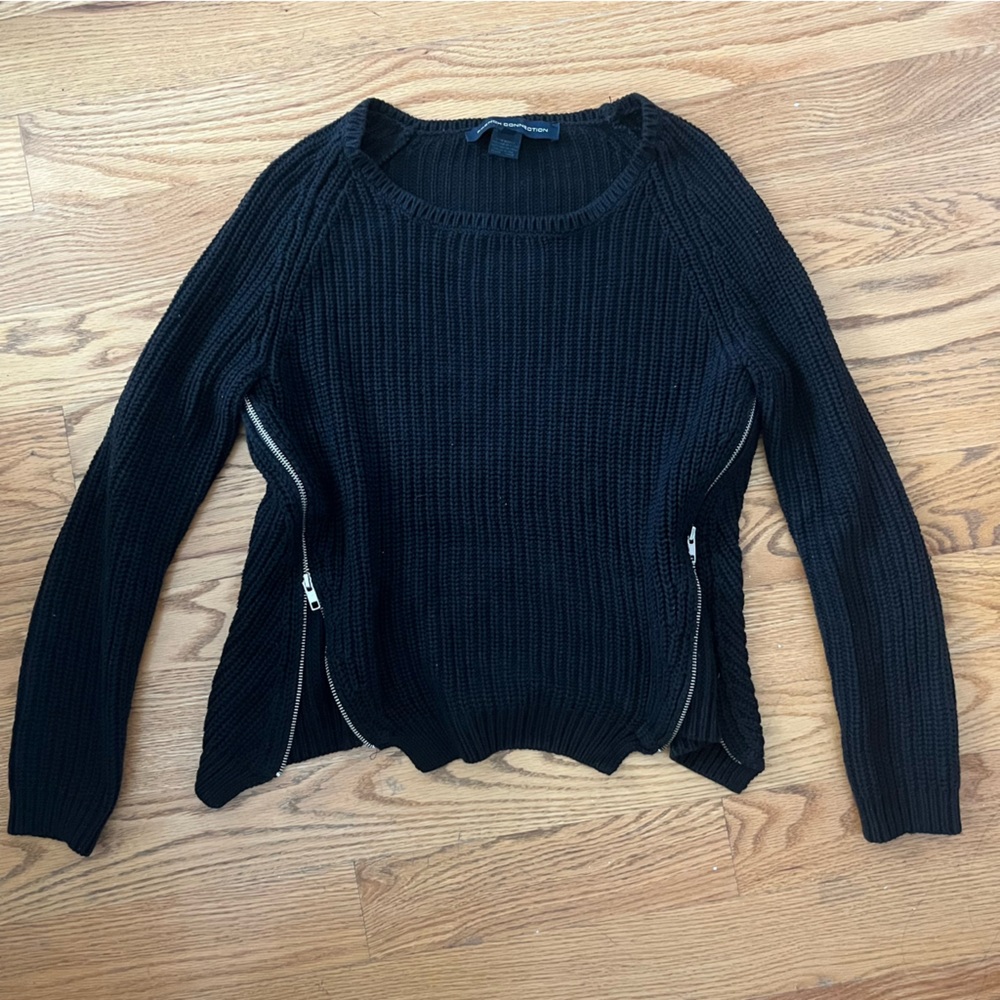 Black knit FRENCH CONNECTION sweater with side zippers